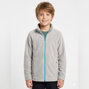 Columbia Light Gray Fleece Jacket with Bright Blue Zipper